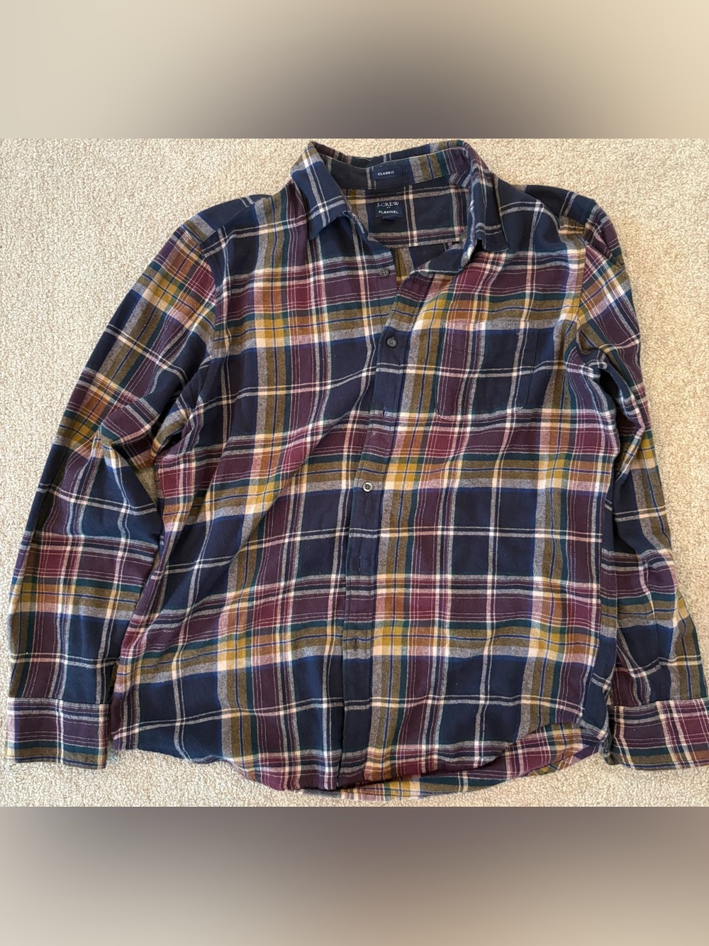 J. Crew Navy, Burgundy & Mustard Plaid Button-Down Shirt